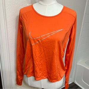 Nike dri fit neon orange long sleeve shirt athletic active gym sports fitness